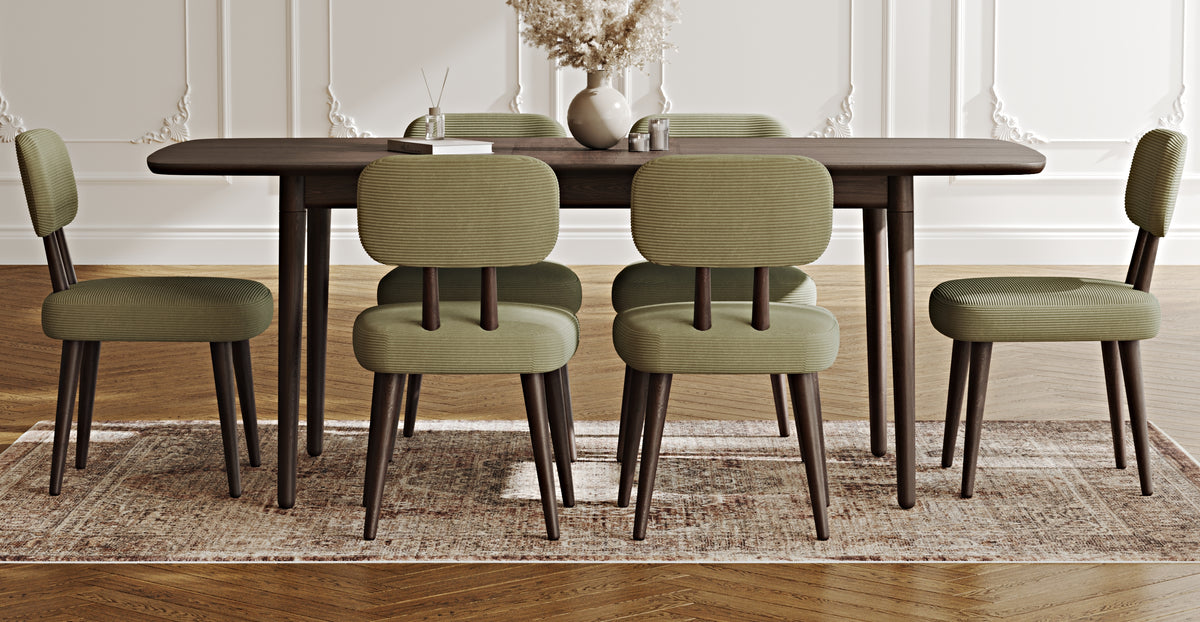 Lyno 97x160 Cm Açılır Yemek Masası Takımı (6Lı Roa) - Fitilli Kadife