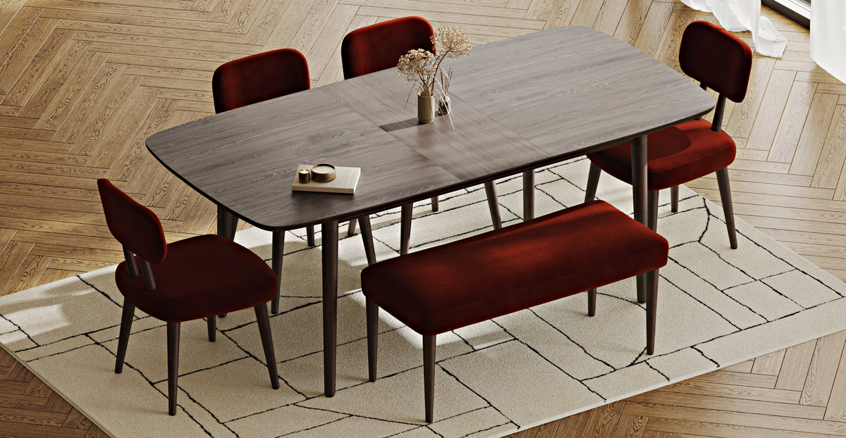 Lyno 97x160 Cm Açılır Yemek Masası Takımı (Bench&4Lü Roa) - Kadife