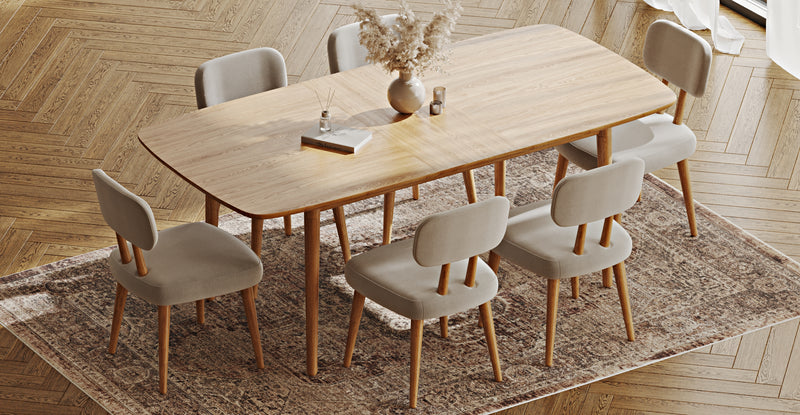 Lyno 97x160 Cm Açılır Yemek Masası Takımı (6Lı Roa) - Performans Keten