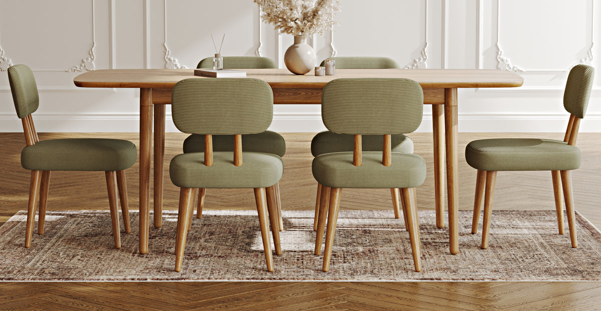 Lyno 97x160 Cm Açılır Yemek Masası Takımı (6Lı Roa) - Fitilli Kadife