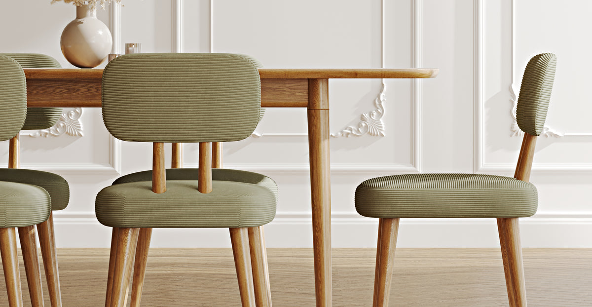 Lyno 97x160 Cm Açılır Yemek Masası Takımı (6Lı Roa) - Fitilli Kadife