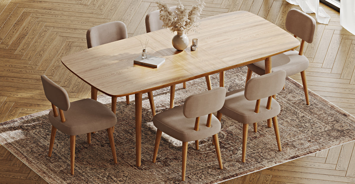 Lyno 97x160 Cm Açılır Yemek Masası Takımı (6Lı Roa) - Kadife