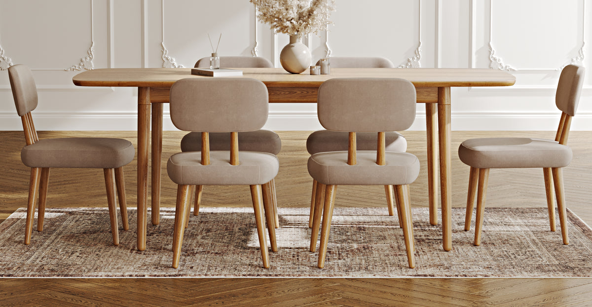 Lyno 97x160 Cm Açılır Yemek Masası Takımı (6Lı Roa) - Kadife