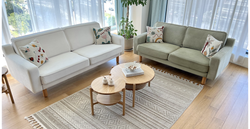 Klem Vanilya Üçlü ve Sisli Yeşil İkili Koltuk Takımı - Kadife & Fitilli Kadife