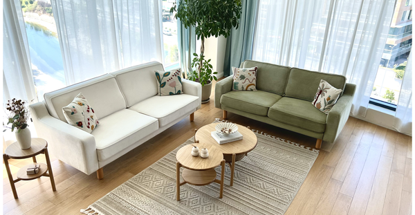 Klem Vanilya Üçlü ve Sisli Yeşil İkili Koltuk Takımı - Kadife & Fitilli Kadife