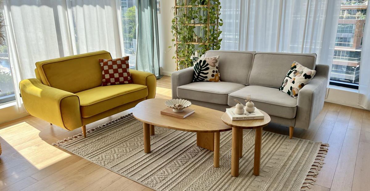 Klem Gri İkili ve Hardal Loveseat Koltuk Takımı - Kadife