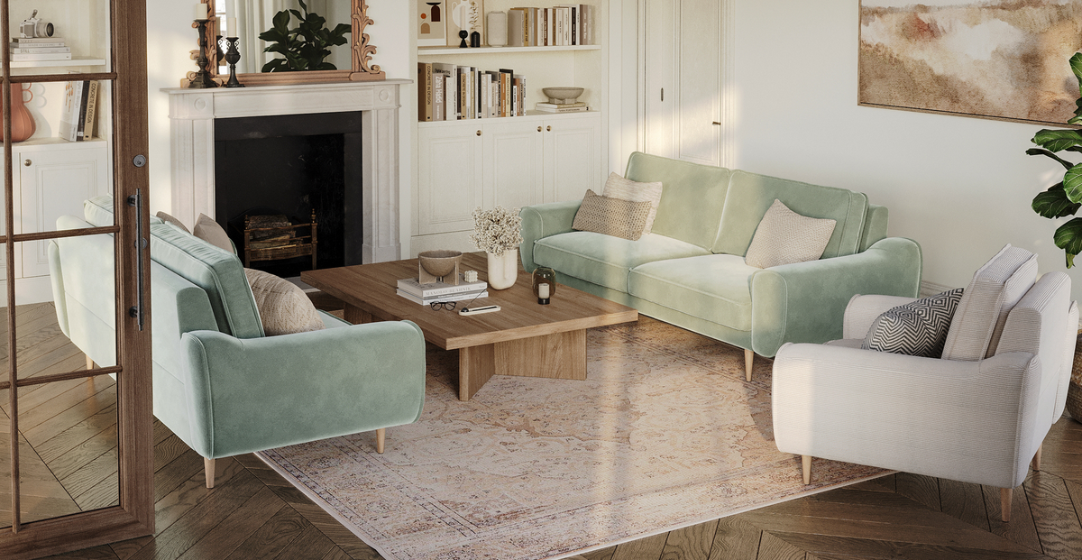 Klem Çağla Yeşili Kemik 3-3-1 Koltuk Takımı - Kadife & Fitilli Kadife