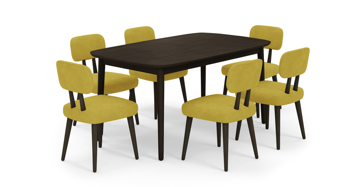 Lyno 97x160 Cm Sabit Yemek Masası Takımı (6Lı Roa) - Fitilli Kadife