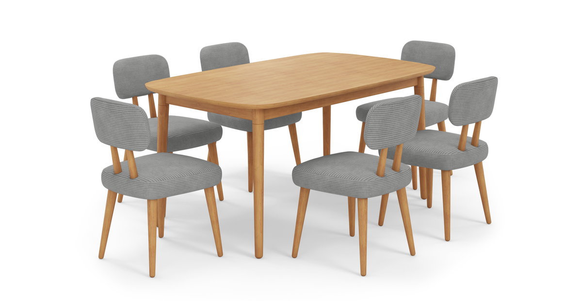 Lyno 97x160 Cm Sabit Yemek Masası Takımı (6Lı Roa) - Fitilli Kadife