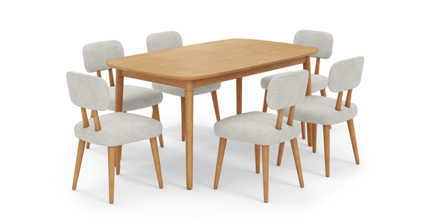 Lyno 97x160 Cm Açılır Yemek Masası Takımı (6Lı Roa) - Fitilli Kadife