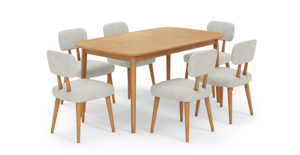 Lyno 97x160 Cm Sabit Yemek Masası Takımı (6Lı Roa) - Fitilli Kadife