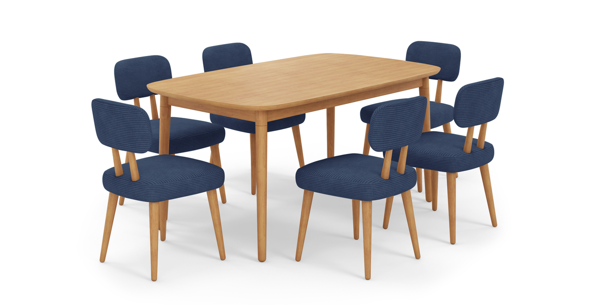 Lyno 97x160 Cm Sabit Yemek Masası Takımı (6Lı Roa) - Fitilli Kadife