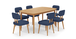 Lyno 97x160 Cm Sabit Yemek Masası Takımı (6Lı Roa) - Fitilli Kadife