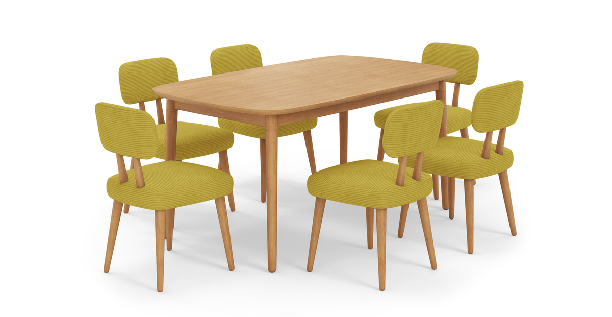 Lyno 97x160 Cm Sabit Yemek Masası Takımı (6Lı Roa) - Fitilli Kadife