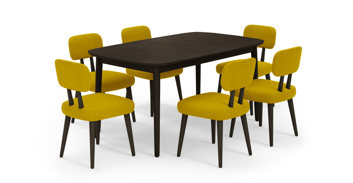 Lyno 97x160 Cm Açılır Yemek Masası Takımı (6Lı Roa) - Kadife