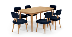 Lyno 97x160 Cm Açılır Yemek Masası Takımı (6Lı Roa) - Kadife