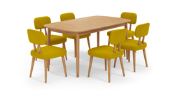 Lyno 97x160 Cm Açılır Yemek Masası Takımı (6Lı Roa) - Kadife