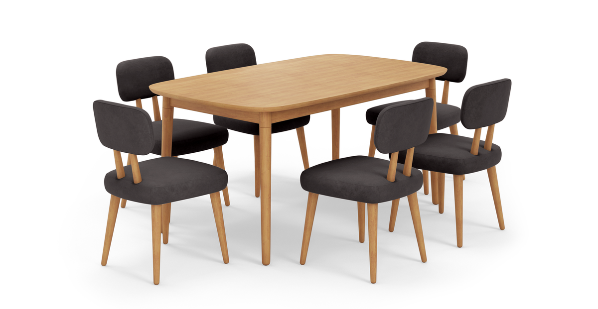 Lyno 97x160 Cm Açılır Yemek Masası Takımı (6Lı Roa) - Kadife