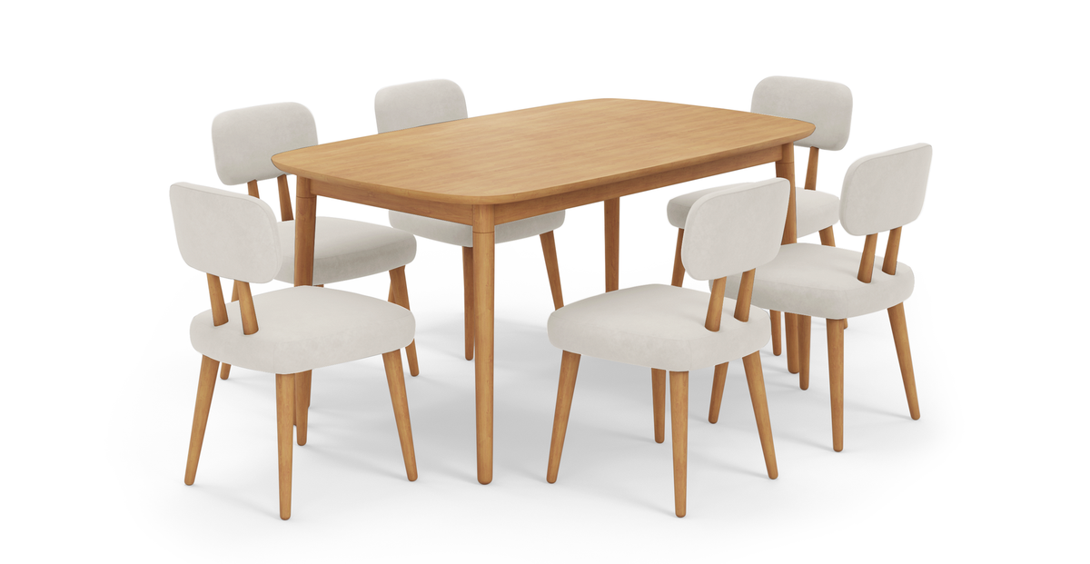 Lyno 97x160 Cm Açılır Yemek Masası Takımı (6Lı Roa) - Kadife