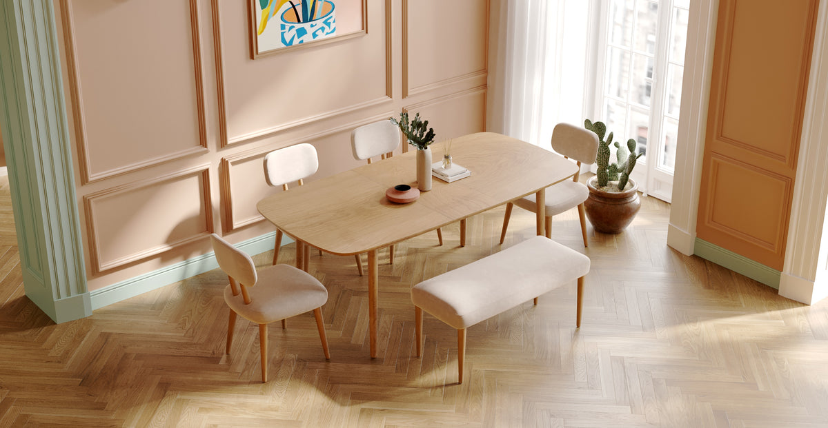 Lyno 97x160 Cm Açılır Yemek Masası Takımı (Bench&4Lü Roa) - Kadife