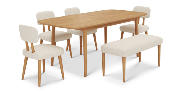 Lyno 97x160 Cm Açılır Yemek Masası Takımı (Bench&4Lü Roa) - Doğal Doku