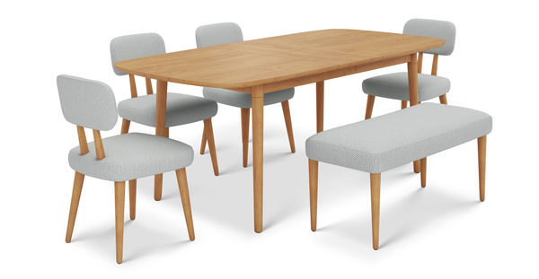 Lyno 97x160 Cm Açılır Yemek Masası Takımı (Bench&4Lü Roa) - Doğal Doku