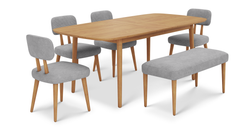 Lyno 97x160 Cm Açılır Yemek Masası Takımı (Bench&4Lü Roa) - Fitilli Kadife