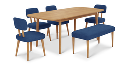 Lyno 97x160 Cm Açılır Yemek Masası Takımı (Bench&4Lü Roa) - Fitilli Kadife