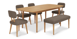 Lyno 97x160 Cm Açılır Yemek Masası Takımı (Bench&4Lü Roa) - Fitilli Kadife