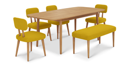 Lyno 97x160 Cm Açılır Yemek Masası Takımı (Bench&4Lü Roa) - Kadife