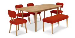 Lyno 97x160 Cm Açılır Yemek Masası Takımı (Bench&4Lü Roa) - Kadife