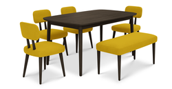 Lyno 97x160 Cm Sabit Yemek Masası Takımı (Bench&4Lü Roa) - Kadife