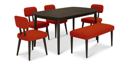 Lyno 97x160 Cm Sabit Yemek Masası Takımı (Bench&4Lü Roa) - Kadife