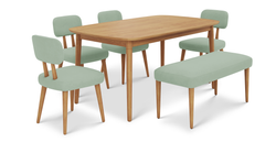 Lyno 97x160 Cm Sabit Yemek Masası Takımı (Bench&4Lü Roa) - Kadife