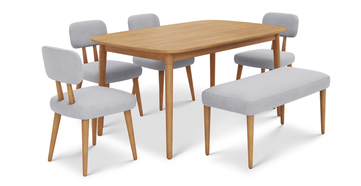 Lyno 97x160 Cm Sabit Yemek Masası Takımı (Bench&4Lü Roa) - Kadife