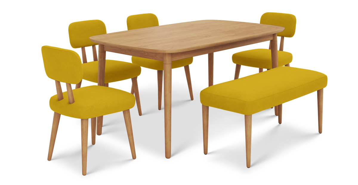 Lyno 97x160 Cm Sabit Yemek Masası Takımı (Bench&4Lü Roa) - Kadife