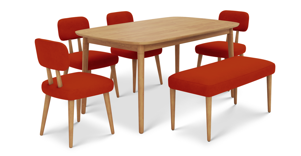 Lyno 97x160 Cm Sabit Yemek Masası Takımı (Bench&4Lü Roa) - Kadife