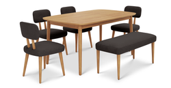 Lyno 97x160 Cm Sabit Yemek Masası Takımı (Bench&4Lü Roa) - Kadife