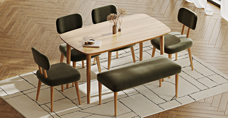 Lyno 77x140 Cm Sabit Yemek Masası Takımı (Roa Bench & 4 Roa Sandalye) - Performans Keten
