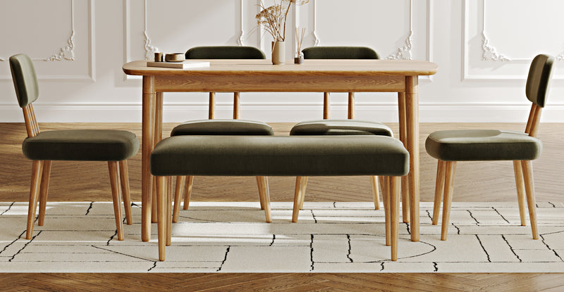 Lyno 77x140 Cm Sabit Yemek Masası Takımı (Roa Bench & 4 Roa Sandalye) - Performans Keten