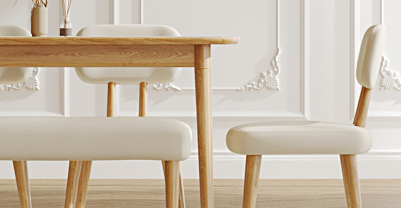Lyno 77x140 Cm Sabit Yemek Masası Takımı (Roa Bench & 4 Roa Sandalye) - Performans Kadife