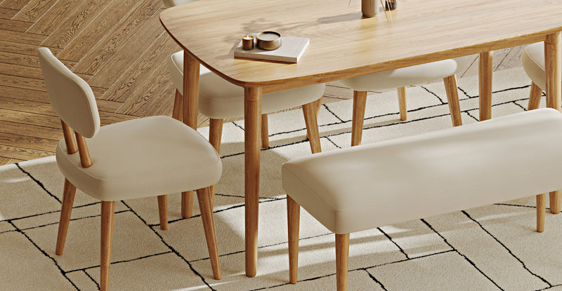 Lyno 77x140 Cm Sabit Yemek Masası Takımı (Roa Bench & 4 Roa Sandalye) - Performans Kadife
