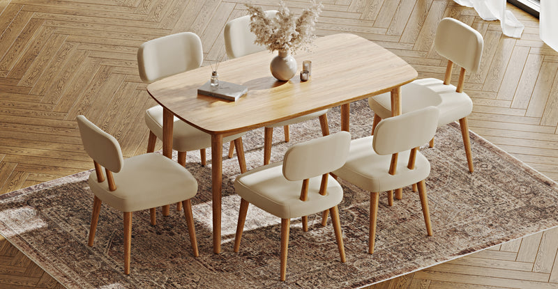 Lyno 77x140 Cm Sabit Yemek Masası Takımı (6 Roa Sandalye) - Performans Kadife