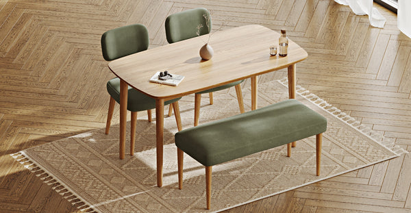 Lyno 77x140 Cm Sabit Yemek Masası Takımı (Roa Bench & 2 Roa Sandalye) - Kadife