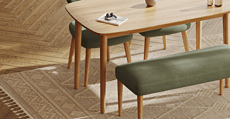 Lyno 77x140 Cm Sabit Yemek Masası Takımı (Roa Bench & 2 Roa Sandalye) - Kadife
