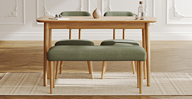 Lyno 77x140 Cm Sabit Yemek Masası Takımı (Roa Bench & 2 Roa Sandalye) - Kadife