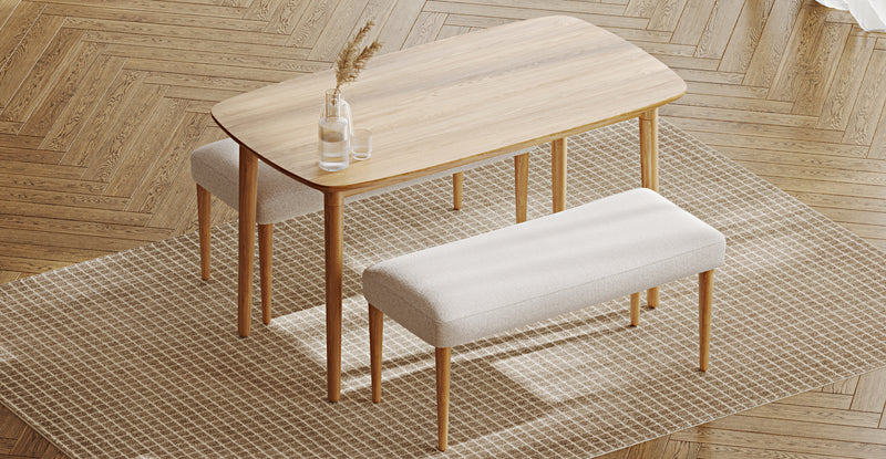 Lyno 77x140 Cm Sabit Yemek Masası Takımı (2 Roa Bench) - Keten