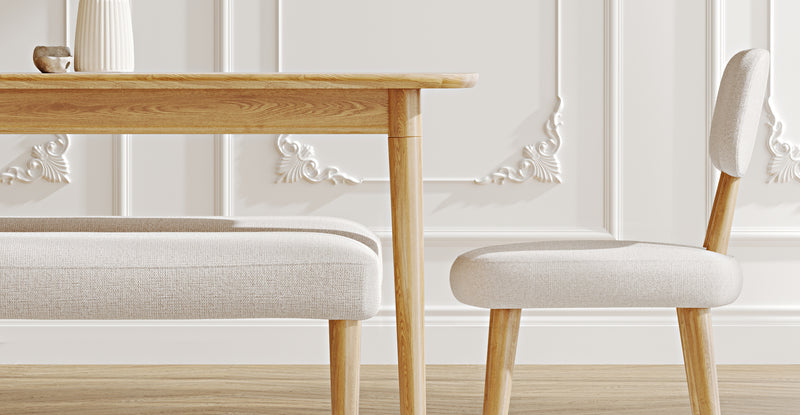 Lyno 77x140 Cm Sabit Yemek Masası Takımı (2 Roa Bench & 2 Roa Sandalye) - Keten