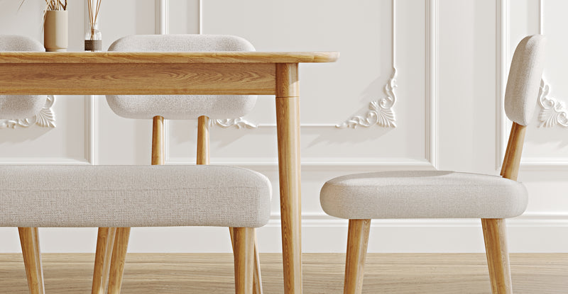 Lyno 77x140 Cm Sabit Yemek Masası Takımı (Roa Bench & 4 Roa Sandalye) - Keten