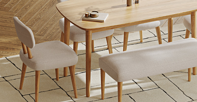 Lyno 77x140 Cm Sabit Yemek Masası Takımı (Roa Bench & 4 Roa Sandalye) - Keten